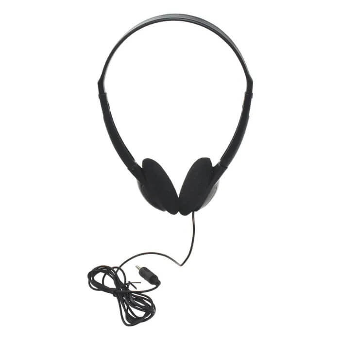 Califone CA-2 lightweight on-ear headphones in black, ideal bulk school headphones for education and student engagement.