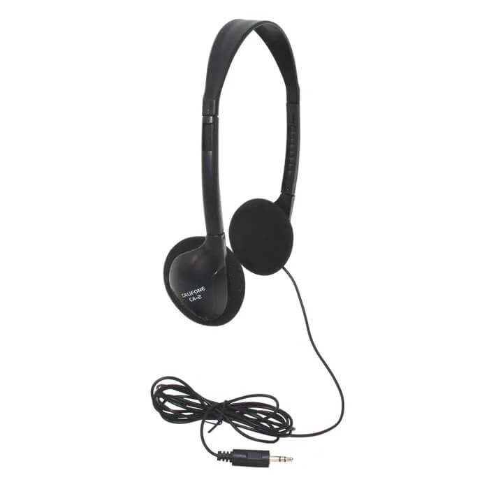 Califone CA-2 lightweight black headphones for students, ideal bulk school headphones pack for education and classroom use.