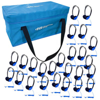 Thumbnail for HamiltonBuhl Lab Pack with 24 blue headphones and carry case, ideal bulk school headphones for education.