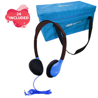Thumbnail for HamiltonBuhl Lab Pack with 24 blue personal headphones and carry case, perfect for bulk school headphones and education use.