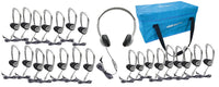 Thumbnail for Bulk school headphones pack with 24 headphones and carrying case, ideal for classroom and educational use.
