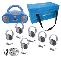 Thumbnail for 6 person listening center with Bluetooth boombox and bulk school headphones for education.