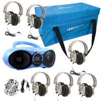 Thumbnail for HamiltonBuhl Val-U-Pak Bluetooth/CD/FM Listening Center with six school headphones for education and bulk headphone needs.