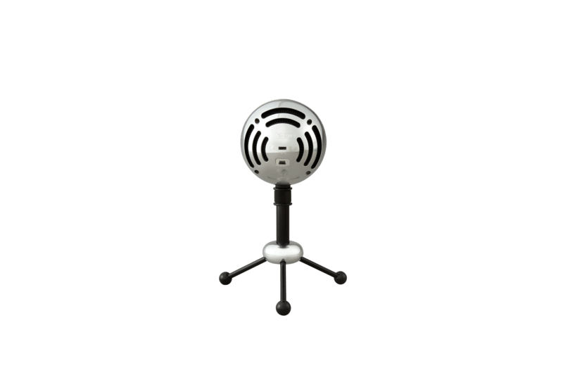 Logitech Blue Snowball USB microphone on stand, ideal for podcasting, music, and video streaming.
