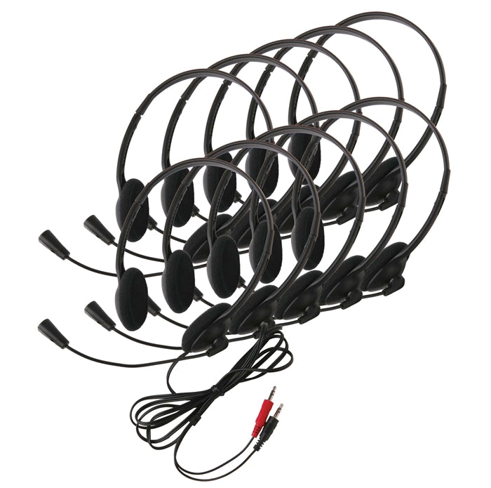 Lightweight Personal Multimedia Stereo Headset - 10 Pack - without Case - Learning Headphones