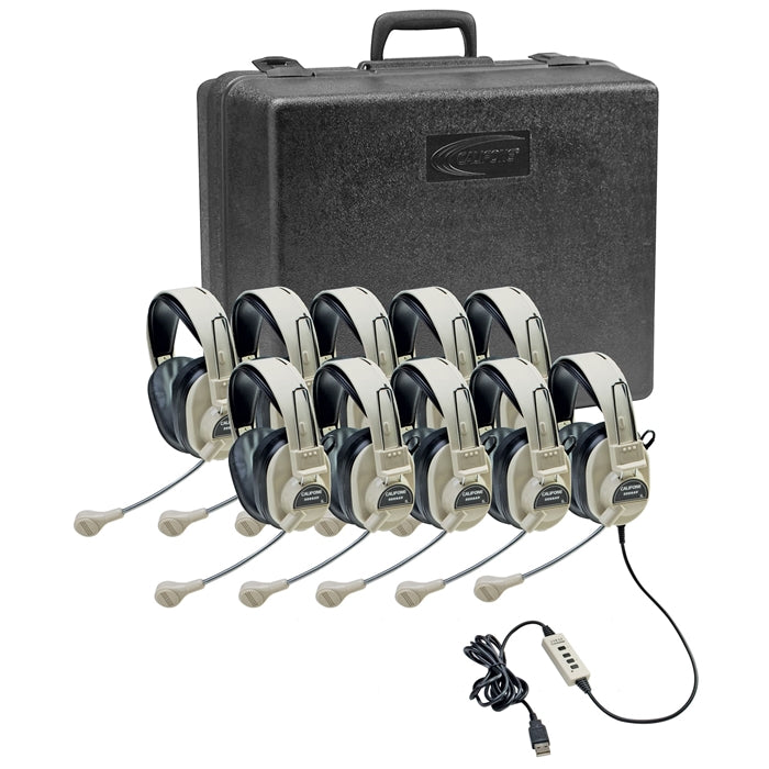Deluxe Stereo Headset with USB Plug - 10 Pack - with Case - Learning Headphones