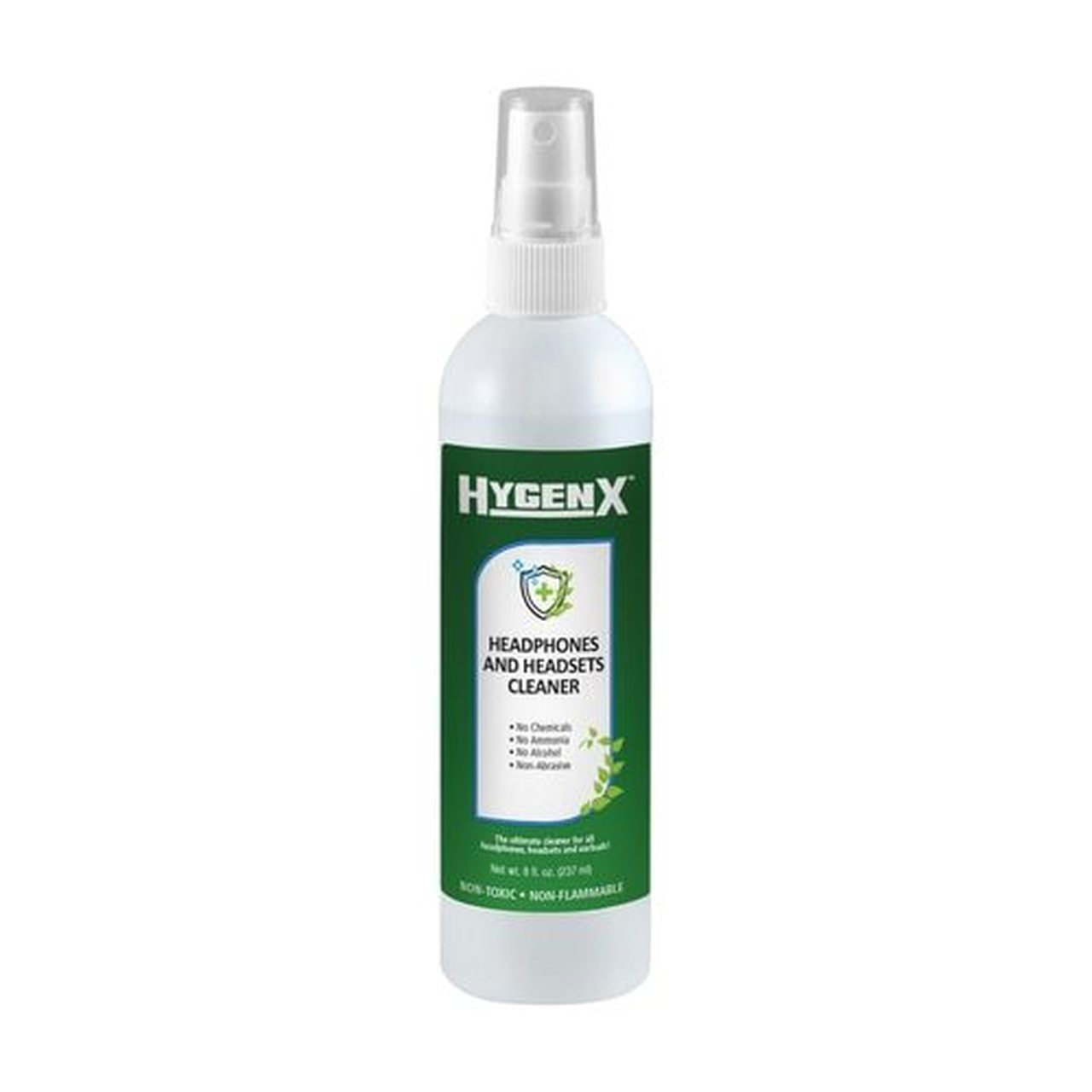 HygenX Headphones and Headsets Cleaner in an 8 oz spray bottle, non-toxic and ideal for bulk school headphones.