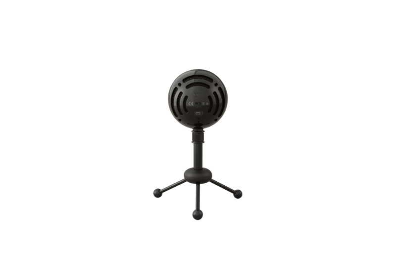 Logitech Blue Snowball USB microphone on a stand, ideal for podcasting, streaming, and music recording.