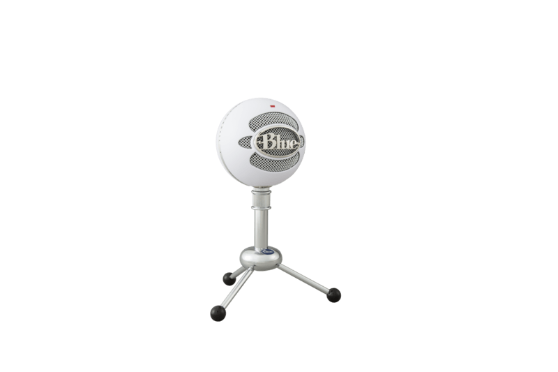 Logitech Blue Snowball USB Microphone with stand for podcasting and streaming, offering studio-quality audio.