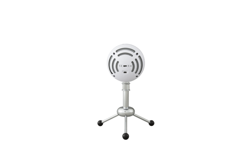 Logitech Blue Snowball USB microphone on tripod stand for podcasting and music recording