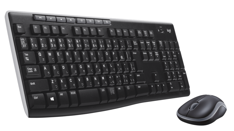 Logitech MK270 wireless keyboard and mouse combo for school and office use, featuring media keys and ergonomic design.