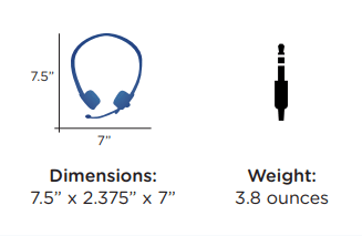 Dimensions and weight of ThinkWrite Ultra Ergo Headset, ideal bulk school headphones for education.