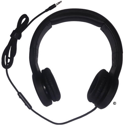 Stereo headset with in-line mic, perfect bulk school headphones for education and mobile learning.