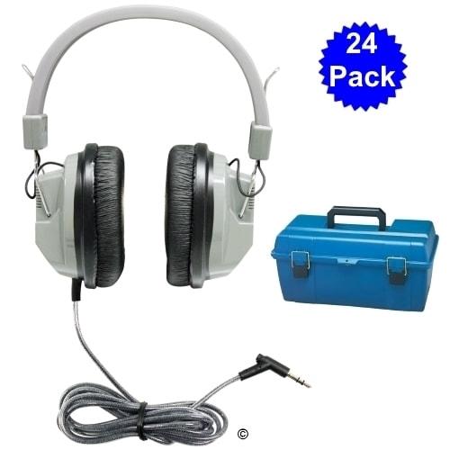 Bulk school headphones pack of 24 with large earcups, ideal for classroom and educational use.