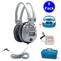 Thumbnail for USB CD MP3 Listening Center with 6 pack school headphones, audio jack box, and media player for classrooms.