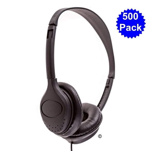 Bulk school headphones in a 500 pack, designed for comfort and durability in educational settings.