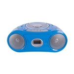 Bluetooth CD cassette FM boombox in blue, ideal for classrooms and multimedia education.