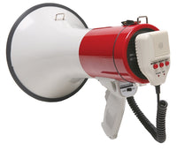 Thumbnail for 25-watt megaphone with white and red design, ideal for coaches and guides, projecting messages over long distances.