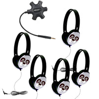 Thumbnail for Listening center with 5 Primo Panda headphones and Galaxy jackbox, ideal bulk school headphones for effective learning.