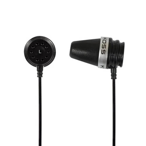 Koss noise isolating earbuds with volume control, perfect for school headphones and education use, delivering high fidelity sound.
