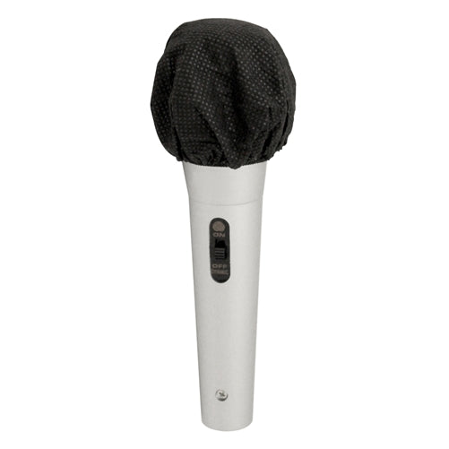 HygenX disposable microphone cover on a microphone, ideal for hygienic use in schools and events.