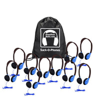 Thumbnail for HamiltonBuhl Sack-O-Phones: 10 blue personal headphones in a carry bag, perfect bulk school headphones for education.
