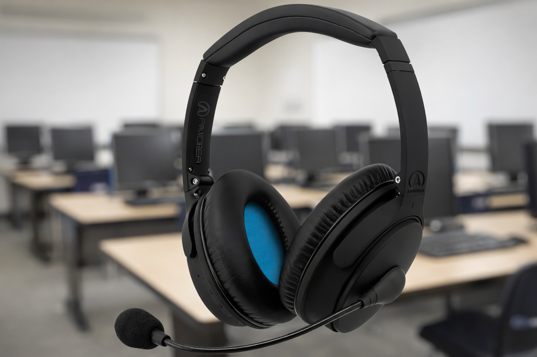 ANR-1000 Wireless Bluetooth Headphones with Active Noise Reduction, over-ear design with Bluetooth connectivity for focused listening in classrooms and offices