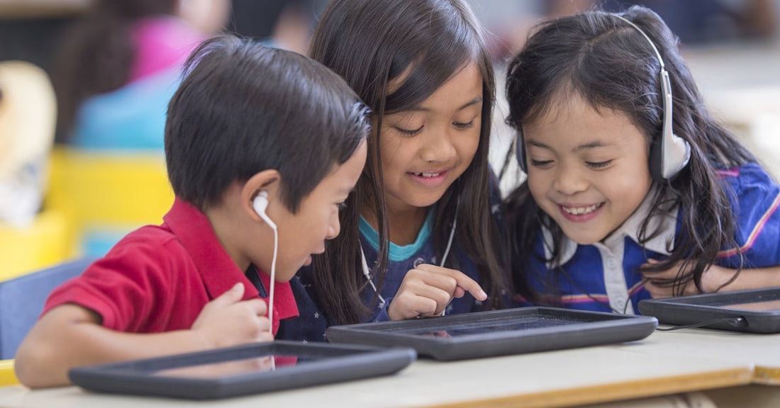 school earbuds and classroom earbuds on mobile devices students in a classroom