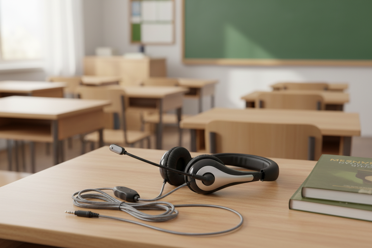 Califone NeoTech Plus On-Ear Headset – 3.5mm TRRS Classroom Headphones with Microphone