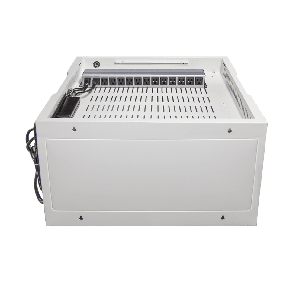 back view of POWRT ACMini 12-bay secure charging cabinet