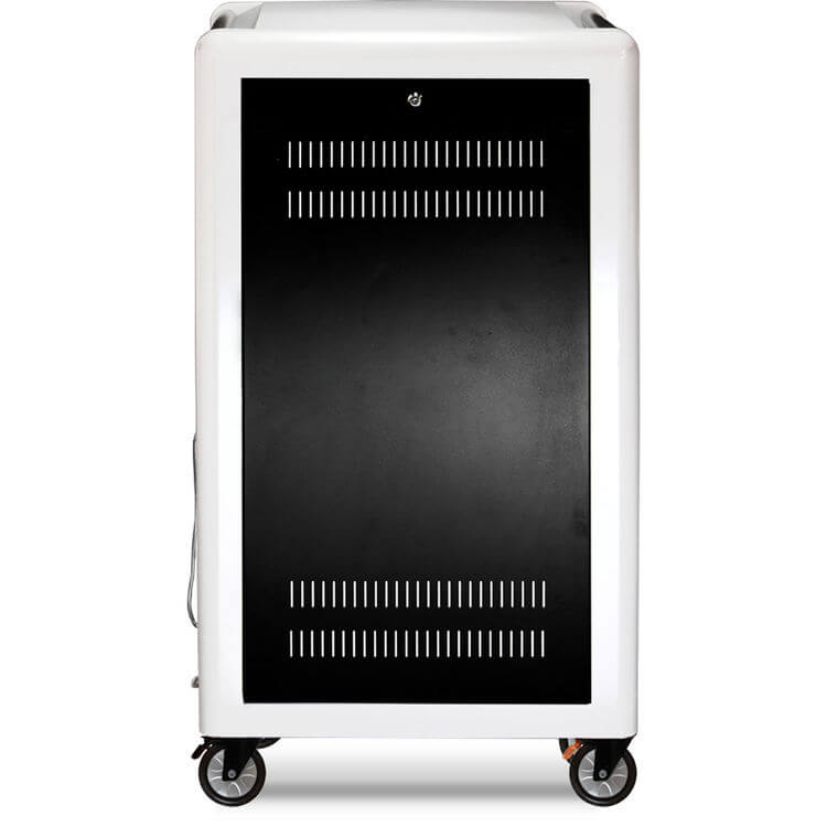 Side view of POWRT ACPLUST 36-bay timer secure charging cart