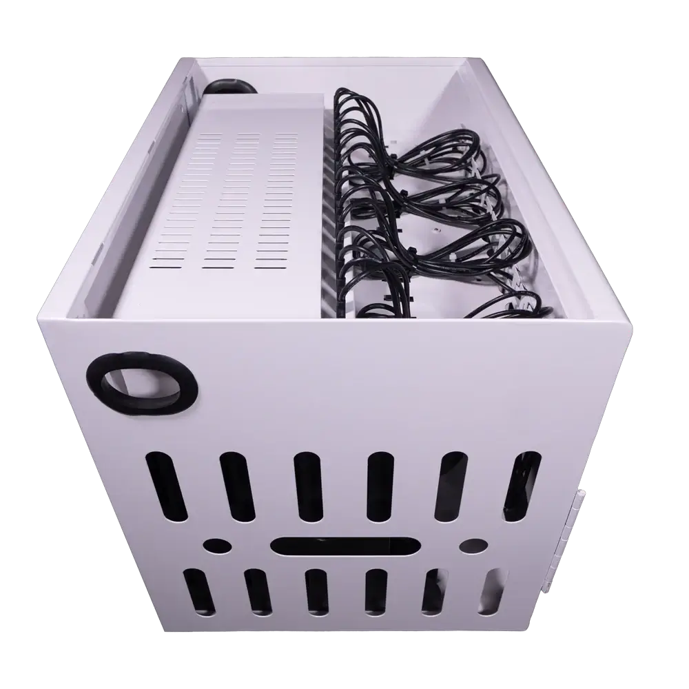 Side top view of POWRT ACCOMP16 16-bay secure charging cabinet