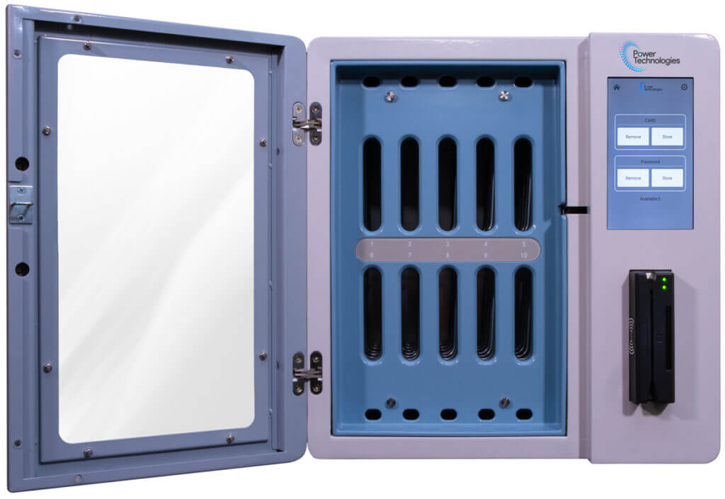 POWRT CABDMSB10RD compact cabinet for charging and storing smartphones