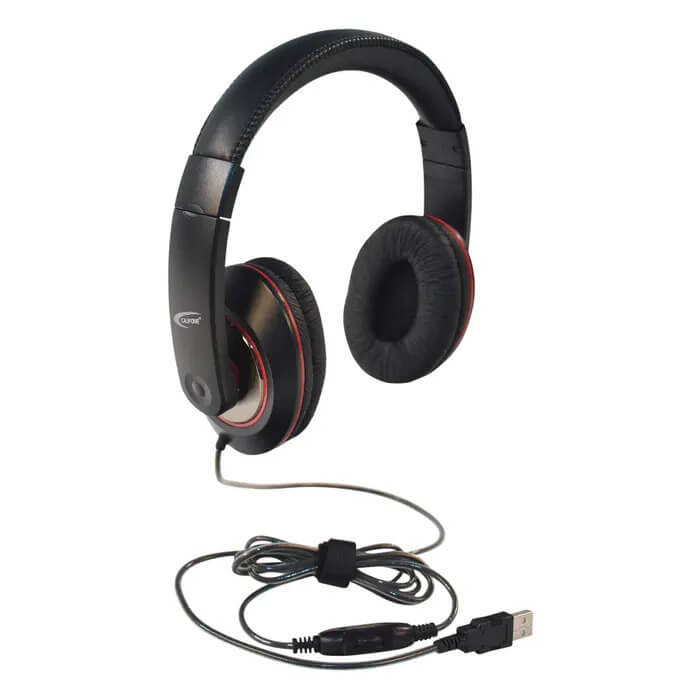 Califone 2021AV-USB headphones for education with inline volume control and USB plug, ideal bulk school headphones.
