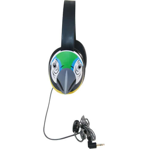 Califone Listening First parrot-themed stereo headphones with 2-layered cord for classroom use