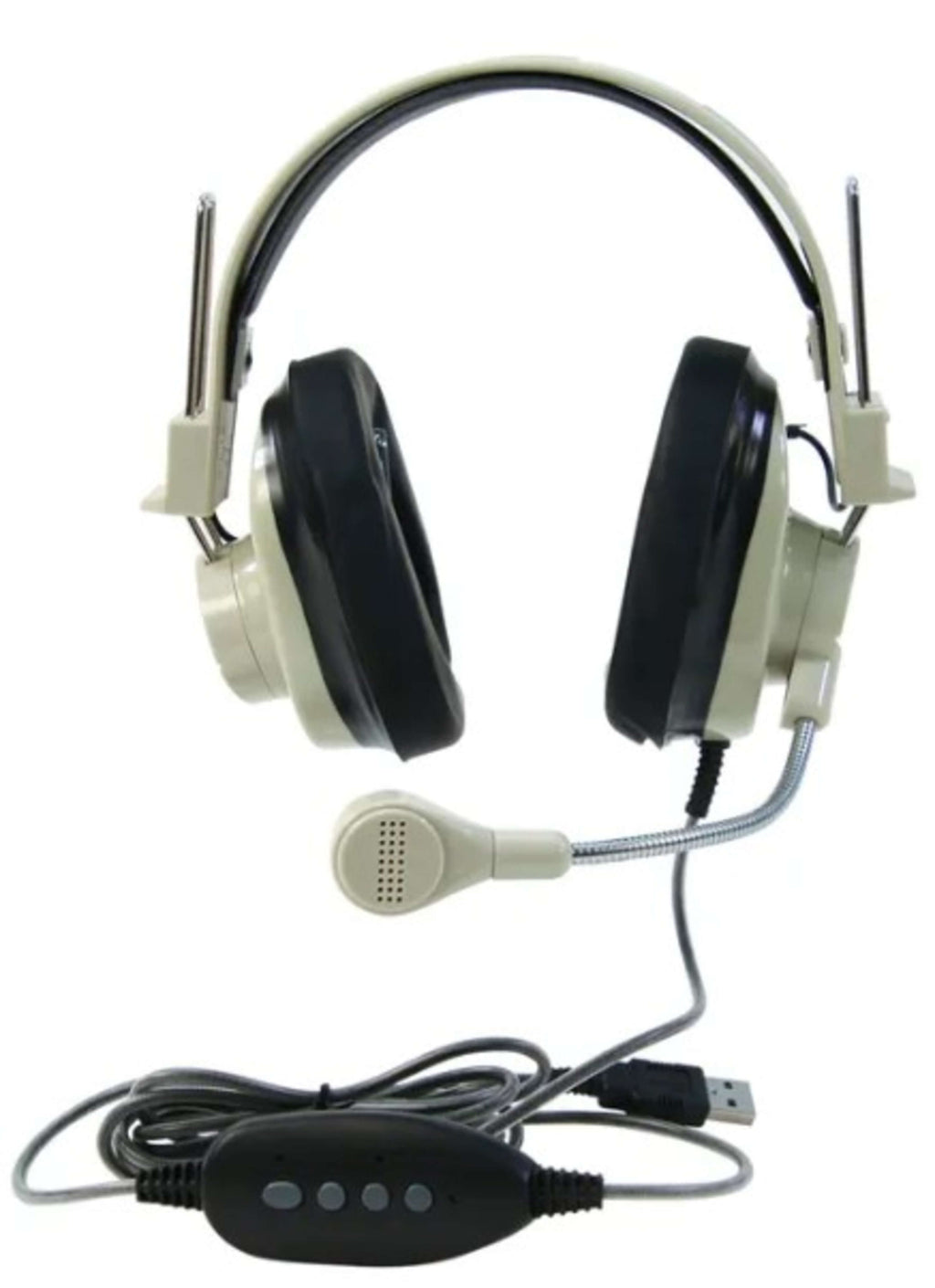 3066-USB CT Deluxe stereo headset in beige with USB plug and adjustable boom microphone.