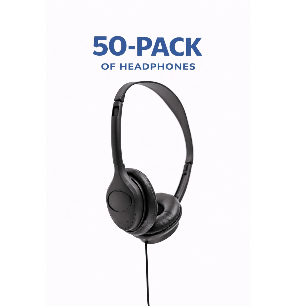 50 Pack School Headphones featuring soft earpads and adjustable headband for comfort and durability in classrooms.