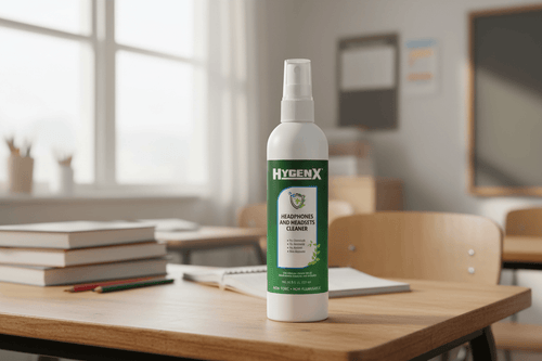 HygenX Auriculares y Limpiador de Auriculares-Botella de Spray (8 Oz.)