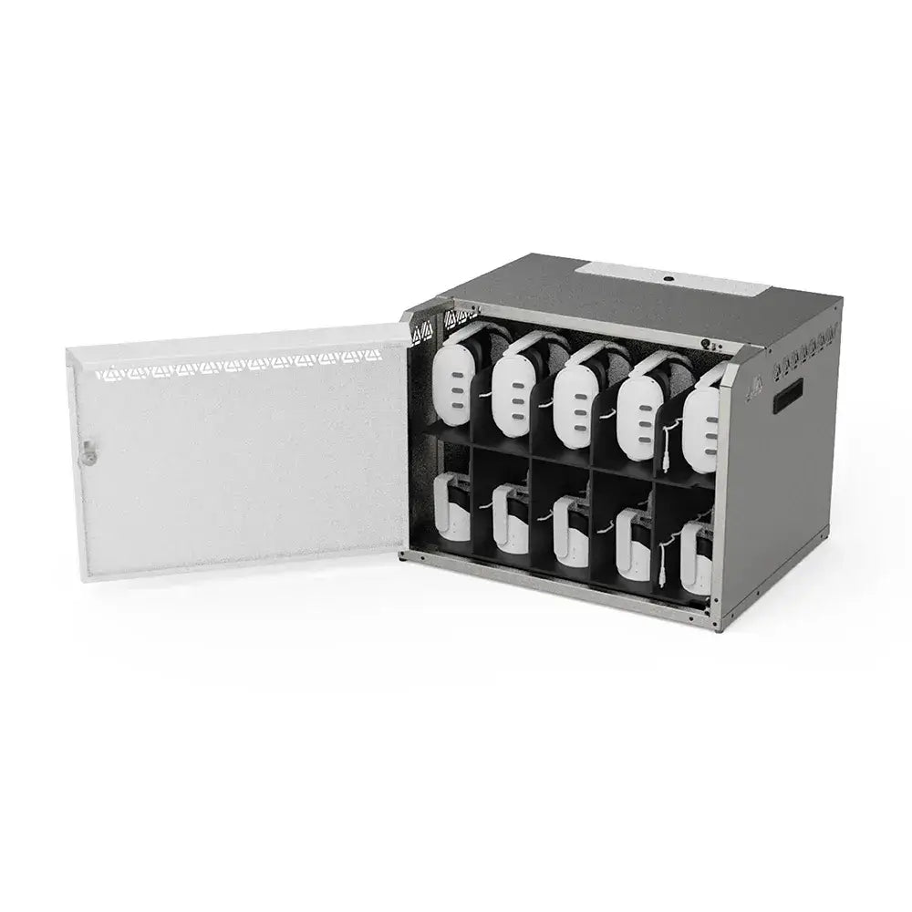 Spectrum Immersion XR 10 VR headset charging cabinet with organized compartments