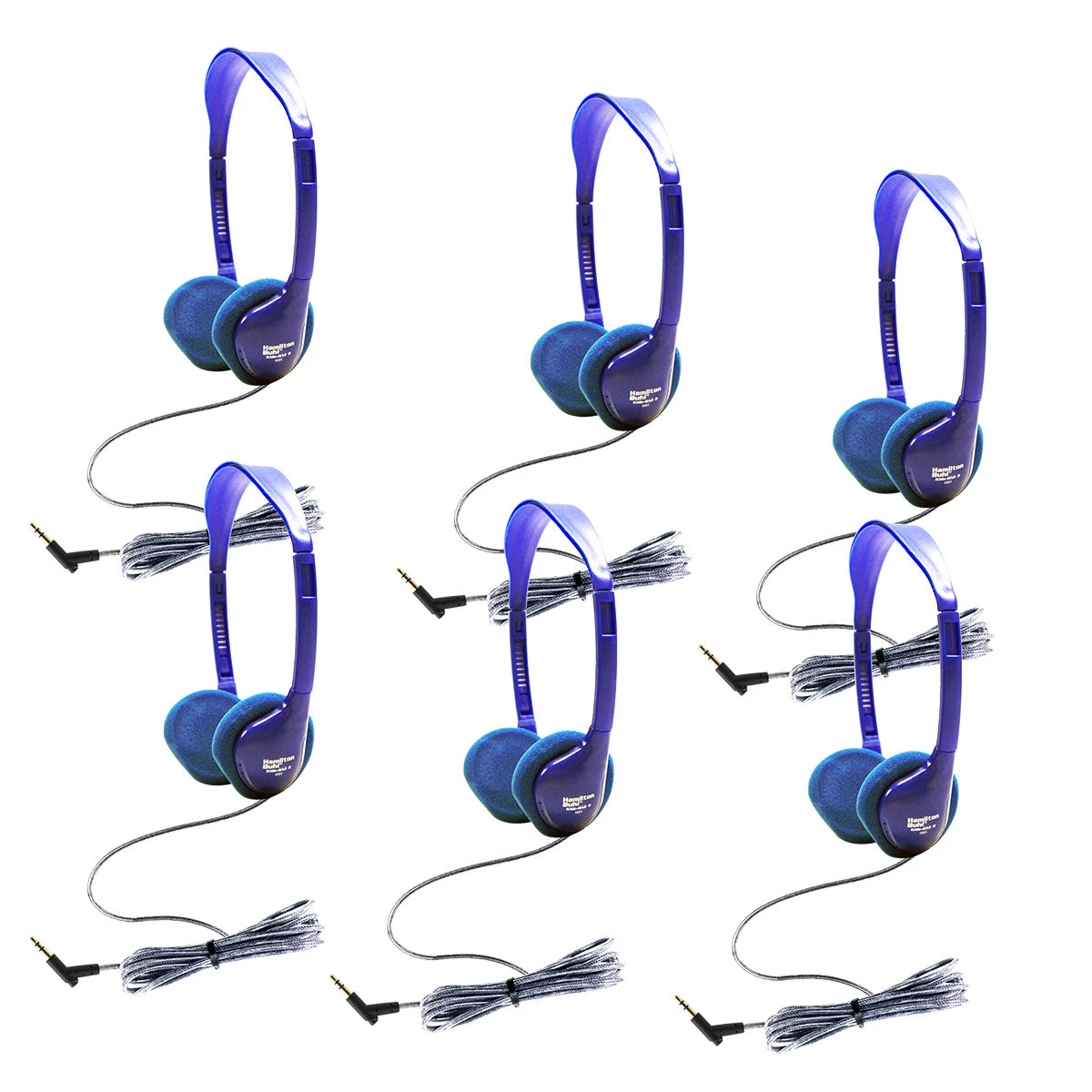 HamiltonBuhl Blue Kid-Sized On-Ear Stereo Headphones - 6 Pack
