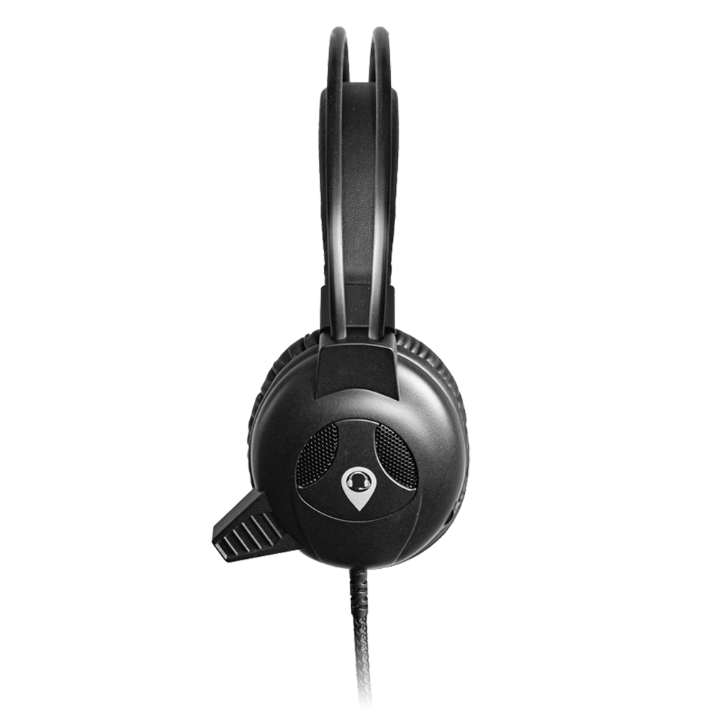 Side view of POWRT ACHPMBLK black wired headset