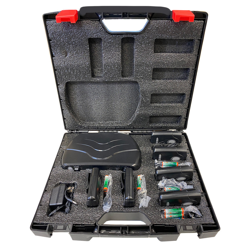 Hamilton ALS700 assistive listening system kit with transmitter, receiver, headphones, and accessories packaged inside the box