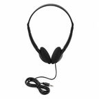 Black over-ear wired headphones with padded ear cups and a coiled cable ending in a 3.5 mm audio jack, shown on a plain white background.