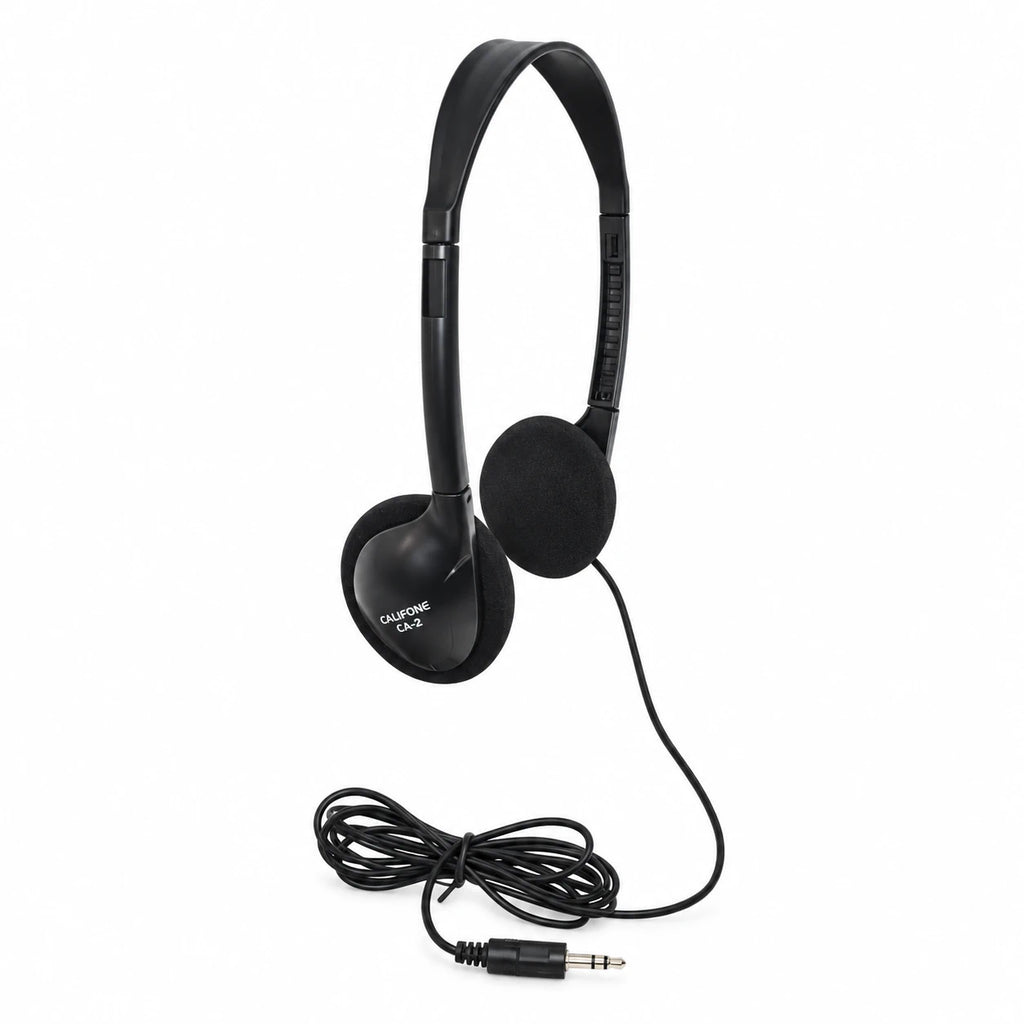 Black over-ear wired headphones with a padded headband and ear cups, shown on a plain white background. The brand name 'Califone' is visible on the ear cup.