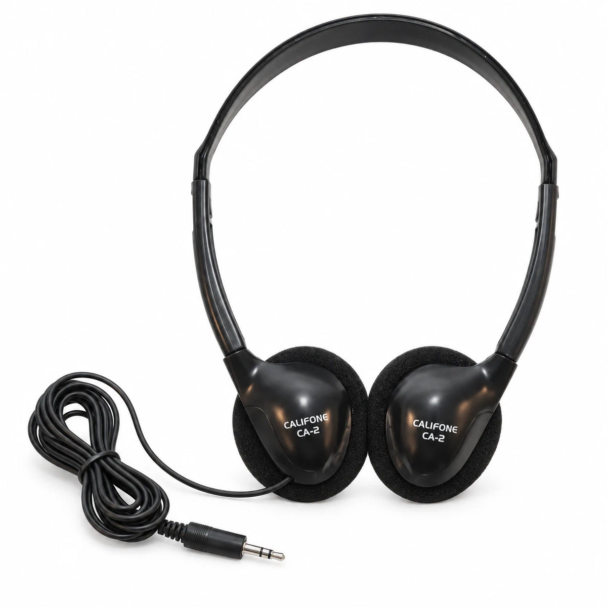 Black over-ear wired headphones with a 3.5mm jack, featuring 'CALIFONE CA-2' and 'CALIFONE CA-3' printed on the earcups, shown on a white background.