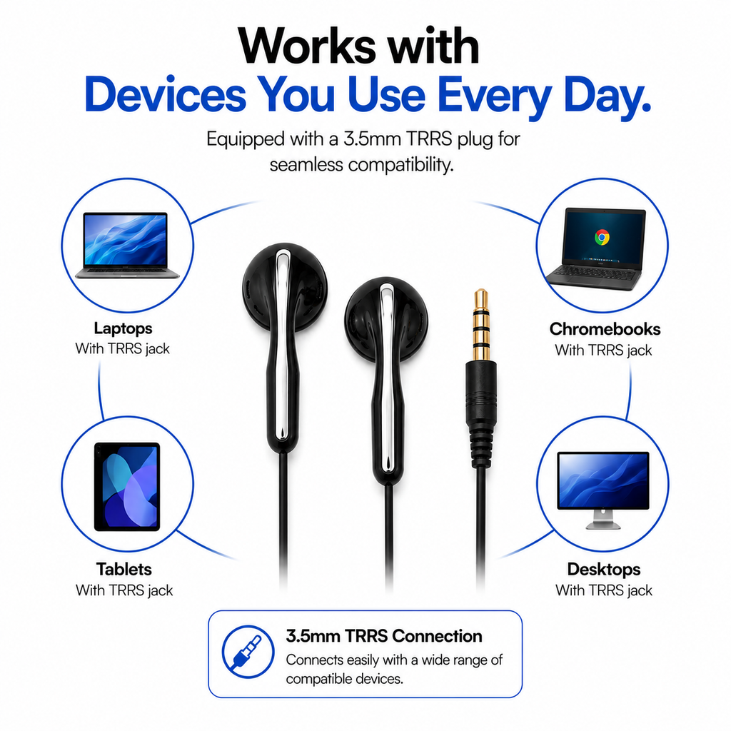 EB-100 School Earbuds with Microphone and TRRS Plug