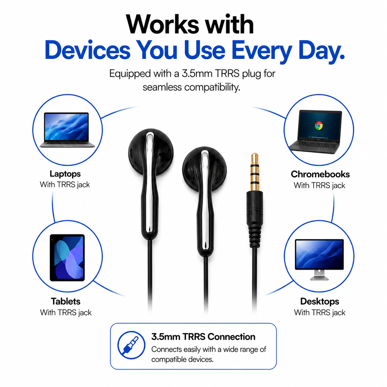 EB-100 School Earbuds with Microphone and TRRS Plug