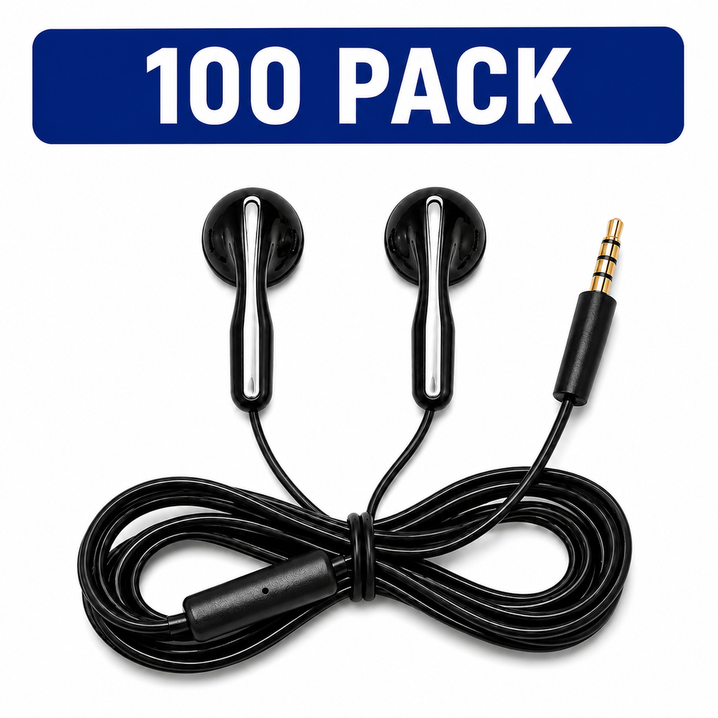 EB-100 School Earbuds with Microphone and TRRS Plug – 100 Pack