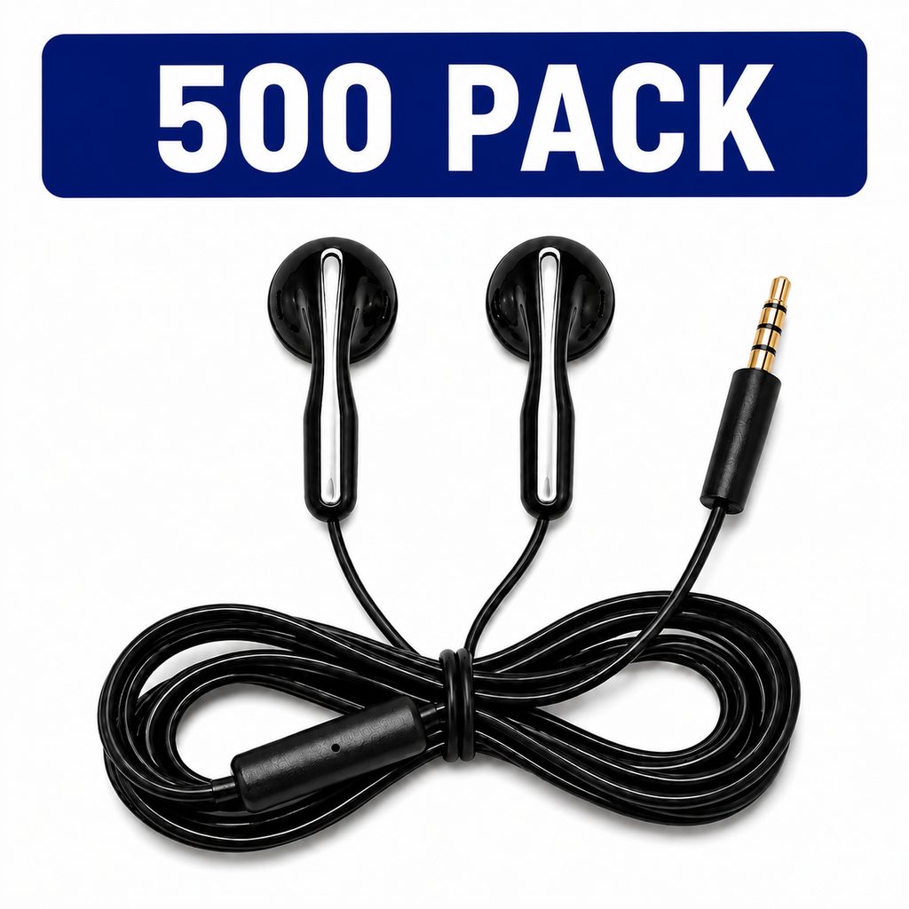 EB-100 School Earbuds with Microphone and TRRS Plug – 500 Pack