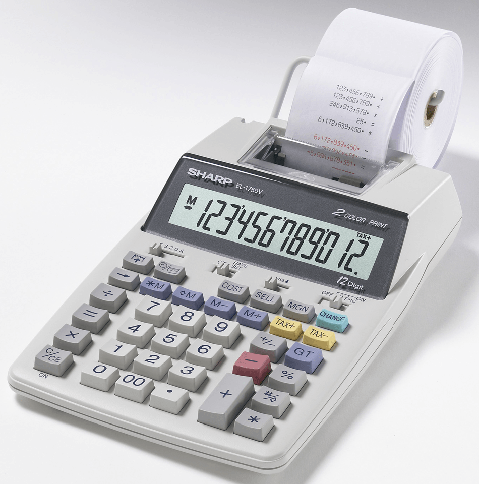 Sharp EL-1750V portable 12 digit printing calculator with compact design fast printing and large display for business use